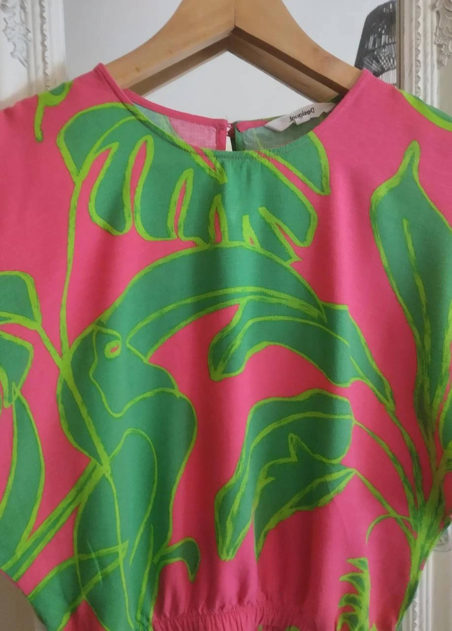 Desigual Tropical Tucanos Rosa Verde Blusa Oversized S – photo 8